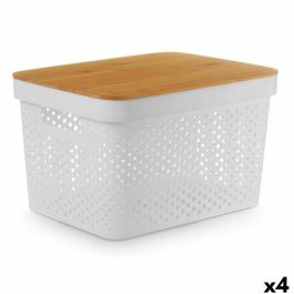 Caja Multiusos Kinvara CH52970 (25) Blanco Marrón Bambú Polipropileno 35,7 x 22 x 26,2 cm (4 Unidades)