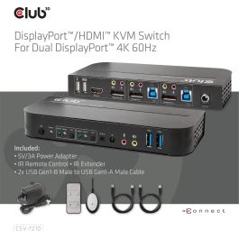 Club3D KVM Switch 4K60Hz 2x DisplayPort a HDMI o DisplayPort / 2x USB / Audio