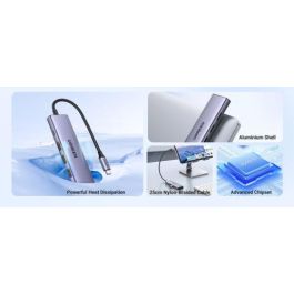 Ugreen CM511 20956A Hub USB-C 6 en 1 Plata - HDMI 4K, 3x USB 3.0, Lector SD/TF - Datos 5Gb/s