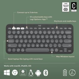 Logitech K380s Teclado Inalámbrico Bluetooth Pebble Keys 2 Multi-Dispositivo Compacto Silencioso Teclas Perfil Bajo Duración Batería 3 Años