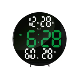 Q-connect Reloj Digital de Pared con Alarma, Sensor de Temperatura y Humedad, Brillo Ajustable, 27 cm