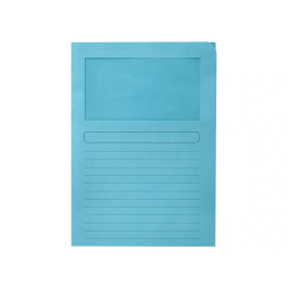 Q-connect Subcarpeta Cartulina A4 Azul con Ventana Transparente, 120 g/m²
