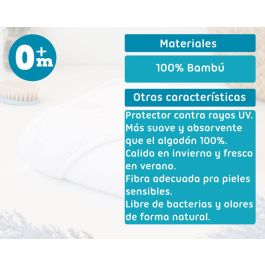 KioKids Toalla de Baño Bebé Bambú Ultra Suave con Capucha Termoclimática Oeko-Tex 76x76 cm Blanca 380 gr