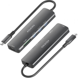 Aisens ASUC-6P024-GR - Docking Estación USB-C 6 en 1 HDMI 4K, 3xUSB 3.0 (5Gbps), Lector SD/Micro SD para Portátiles/PC Gris