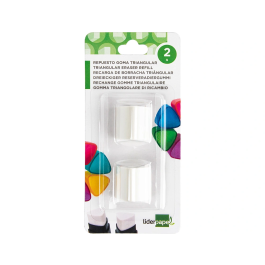 Liderpapel Goma de Borrar Triangular con Sacapuntas y Depósito Ecológica sin PVC Blíster 2 Unidades