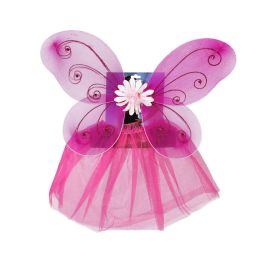 Conjunto Alas y Tutú de Hada Rosa con Flor Central 39x30 cm para Niñas