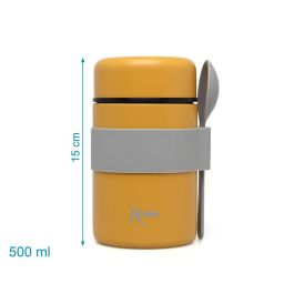 KioKids Termo Papillero Acero Inoxidable 500 mL Color Mostaza Con Cuchara