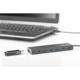Digitus Concentrador USB 3.0 de 7 puertos con fuente de alimentación, 5 Gbit/s, aluminio gris