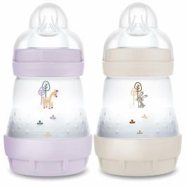 MAM MAM9001616836510 Set de 2 Biberones Easy Start Anticólico 160 ml Tetina Flujo 1 Lila y Arena