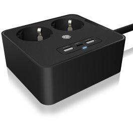 ICY BOX Regleta de Enchufe Doble con 2 Puertos USB Color Negro