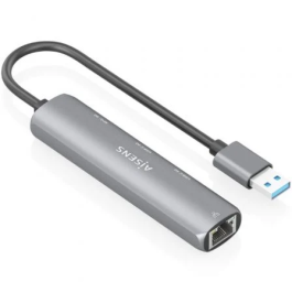 AISENS Dock USB-A a Ethernet Gigabit + Hub 2xUSB-C + 1xUSB-A, Gris, Chipset RTL8153B