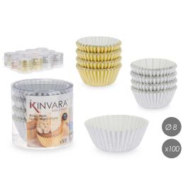 Set 100 Moldes Papel Metalizados Repostería 8 cm Surtidos Kinvara - Oro y Plata (48 Unidades)
