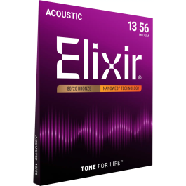 Elixir Juego Acústica Nanoweb 80/20 Bronze M 13-56 Cuerdas para Guitarra