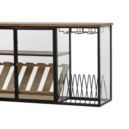 Botellero Home ESPRIT Negro Natural Madera Metal Cristal 102 x 32 x 60 cm