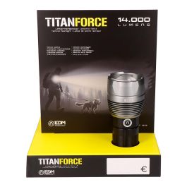 Edm Linterna LED Táctica Titanforce Recargable 14.000 lm 150 W 6500K IP44 con 4 Modos + Flash y Cordón de Seguridad