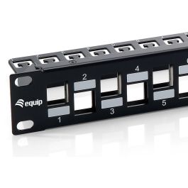 EQUIP Patch Panel 76932407201, 24 Puertos Cat6A FTP Keystone, Montaje en Bastidor 1U, Negro