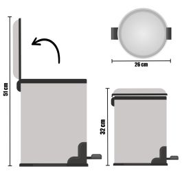 Berilo Papelera 7L Acero Inoxidable con Pedal 27x30.5x20.5 cm (4 Unidades)