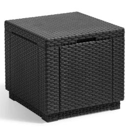 ALLIBERT JARDIN Mesa cubo de mimbre tejida con 60 l de almacenamiento - 42x42x39 cm - Grafito