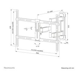 Neomounts WL40-550BL16 Soporte Pared Pantalla Completo Movimiento, 40-65", Max 40 kg, VESA 200x100-600x400, Fácil Instalación - Negro