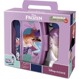 Set De Botella Portaliquidos Y Sandwichera Safta + Cubiertos Frozen Ice Magic 180x210x70 mm