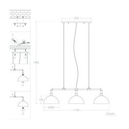 SKD-P80016 Lámpara Colgante de Metal Arlington, Diseño Elegante Industrial, para Comedor Dormitorio Cocina. Compatible E27 LED.