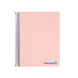 Liderpapel Cuaderno espiral A4 Micro Wonder, tapa plástico, 120 hojas, 90gr, cuadro 5mm, 5 bandas, 4 taladros, color rosa