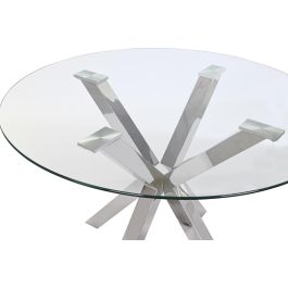 DKD Home Decor Mesa Comedor Moderno Plateado Acero y Cristal 110x76x110 cm