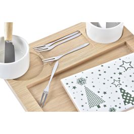 DKD Home Decor Tabla de Servir Aperitivos Navidad Tradicional Set de 10, Bambú y Gres, Verde Natural Blanco, 20x8x25 cm