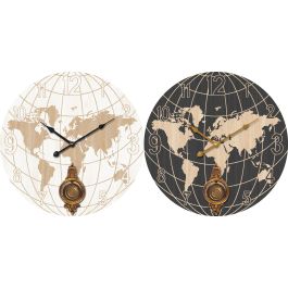 DKD Home Decor Reloj de Pared Vintage Mapamundi, Beige y Negro, de MDF y Metal, 8x58x58 cm, Pack de 2 Unidades
