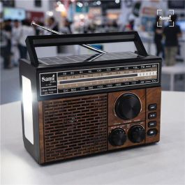 SAMI Radio Vintage Multimedia 3 Bandas - Radio de Transistores con Batería, Solar y Plug