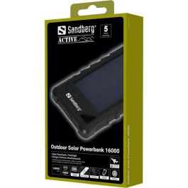 Sandberg Outdoor Solar Powerbank 16000 mAh Impermeable, Batería Externa Portátil con Carga Solar y USB Doble para Teléfonos y Tablets