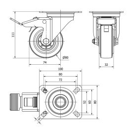 Ruedas Alex Rueda giratoria de goma con placa y freno, ø 8 cm, Azul, Carga máx. 80 kg