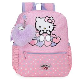 JOUMMA BAGS Mochila Hello Kitty Hearts & Dots 28cm adaptable a carro con 2 bolsillos laterales y bolsillo para botellas