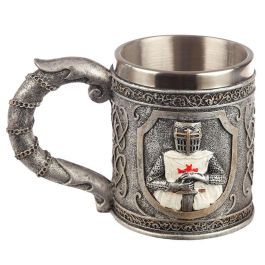PUCKATOR Taza Caballeros de las Cruzadas de Resina y Acero Inoxidable - 10,5x15x9,5cm