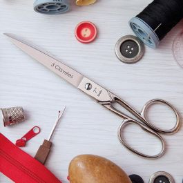 3 Claveles Tijera Modista 7" Acero Inoxidable con Dedales Asimétricos para Corte Preciso