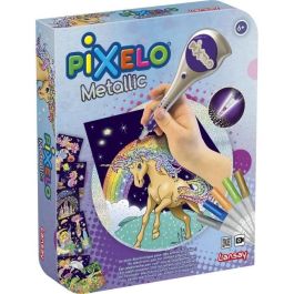 Lansay Pixelo Coloring game electrónico Caja de metal con 5 rotuladores metálicos para patrones punteados, Mixto +6 años