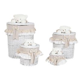 Cesta Ropa Shabby DKD Home Decor Blanco Beige 45 x 68 x 45 cm Set de 4