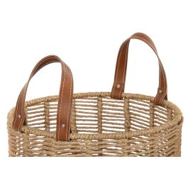 DKD Home Decor Cesta Balines de Cuerda y Metal, Marrón y Natural, 32x32x39 cm, Set de 2