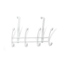 Inofix Colgador sobrepuerta múltiple 4 ganchos dobles, acero pintado blanco, 208x306x109mm, fijación a presión