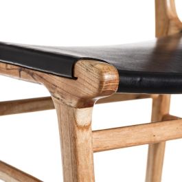 Silla Negro Madera Teca-Piel Salón 50 X 52 X 83 cm