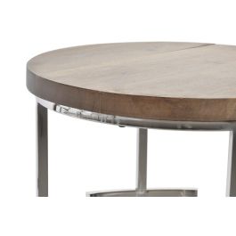 DKD Home Decor Mesita Auxiliar Loft Natural Plateado Mango y Cromado 49.5 x 62 x 49.5 cm Set de 3