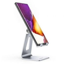 Aisens Soporte de Sobremesa Ajustable M para Tablet y Móvil, Aleación de Aluminio, Antideslizante, Orificio para Cable