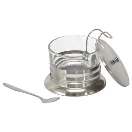 Home Deco Factory Quesera con Cuchara Parmesano, Vidrio y Acero Inoxidable, 200 ml con Tapa
