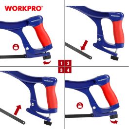 Workpro Sierra de Arco de Aluminio 300 mm, Mango Ergonómico, Corte Multiángulo 45° y 90°, Cambio Rápido