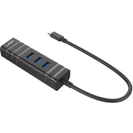 Lindy Hub y Convertidor Gigabit Ethernet USB 3.2 Type C con 3 Puertos USB 3.0 Type A