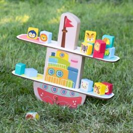 Ses Creative Barco de Equilibrio de Madera Juego de Mesa Multijugador para Niños +3 Años con 16 Figuras de Animales y Dado Multicolor