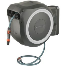 Gardena Enrollador de manguera automático de pared RollUp M/L 25 m x 13 mm con sistema antibloqueo, giro 180° y kit listo para usar, borde blanco