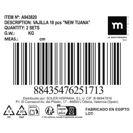 La Mediterranea Vajilla New Tuana 18 piezas con Platos de 21,5 cm, 26,5 cm y 19 cm (2 Unidades) La Mediterranea Vajilla New Tuana 18 piezas con Platos de 21,5 cm, 26,5 cm y 19 cm (2 Unidades)