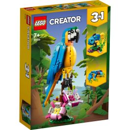LEGO 31136 Creador 3-en-1: Loro Exótico, Modelo Rana y Pez. Set de Construcción de Figuras de Animales de la Jungla