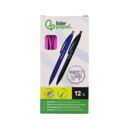 Liderpapel Bolígrafo Retráctil Punta 1 mm con Clip, Acabado Soft Touch, Tinta Azul, Cuerpo Rosa - 27x145x70 mm